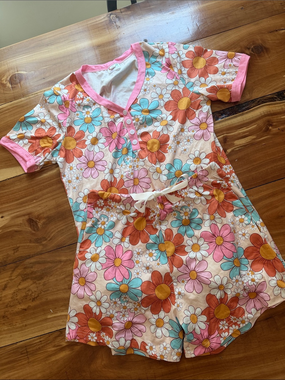 Shirley and Stone Women’s PJ Set, Size XS, Retro Floral Summer PJs CUTE 🍑🩷🩵